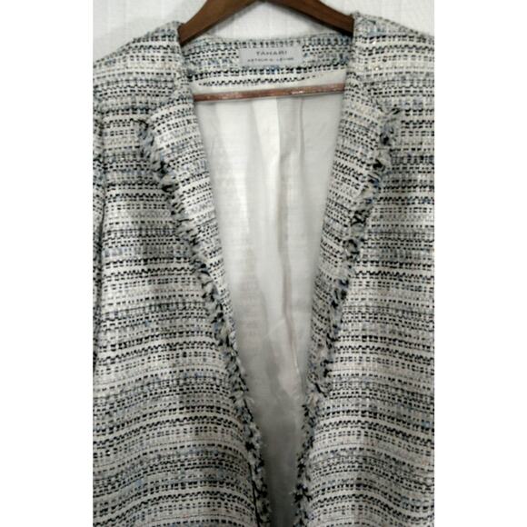 Tahari Long Tweed Hook-Front Long Coat Jacket Black Grey White- Women's Size M - Picture 7 of 11